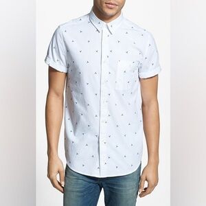 Topman Embroidered Short Sleeve Button Down Shirt, Size S